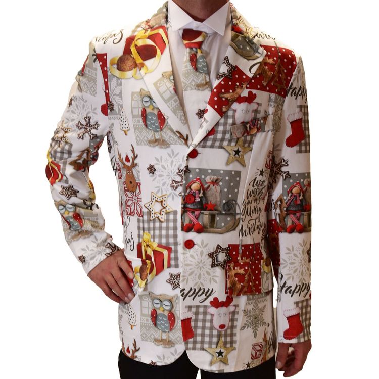 Herren Anzug Weihnachten Merry Christmas mit Krawatte Gr. 50-54 weiß Weihnachtsmotiv SALE Weihnachten Weihnachtsfeier festlich gekleidet Feiertage