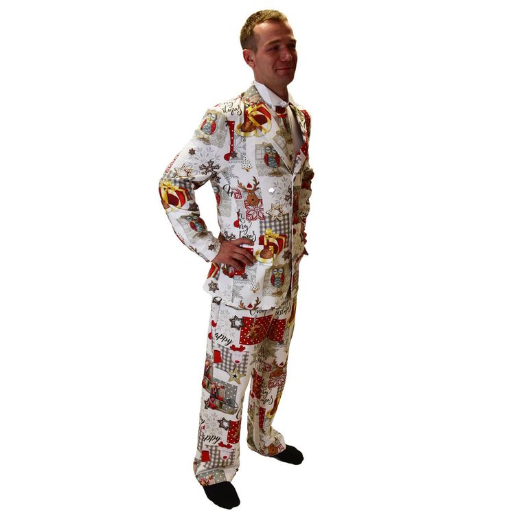Herren Anzug Weihnachten Merry Christmas mit Krawatte Gr. 50-54 weiß Weihnachtsmotiv SALE Weihnachten Weihnachtsfeier festlich gekleidet Feiertage