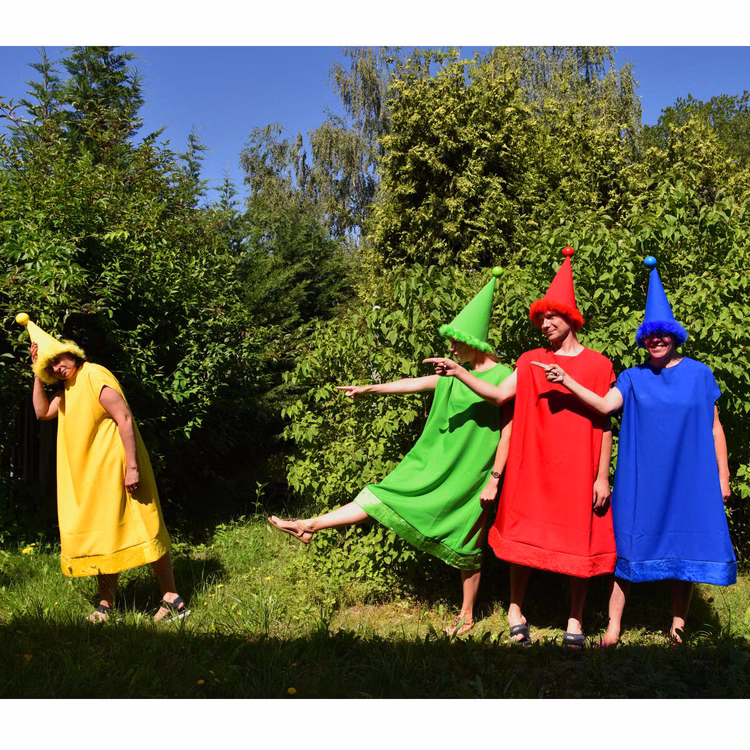 Unisex XXL Brettspiel Kostüm nicht ärgern Spielfiguren Gelb Grün Rot Blau mit Würfel für Erwachsene Karneval Fasching Mottoparty Gruppenkostüm Paarkostüm Unisex XXL Brettspiel Kostüm nicht ärgern Spielfiguren Gelb Grün Rot Blau von Vorne