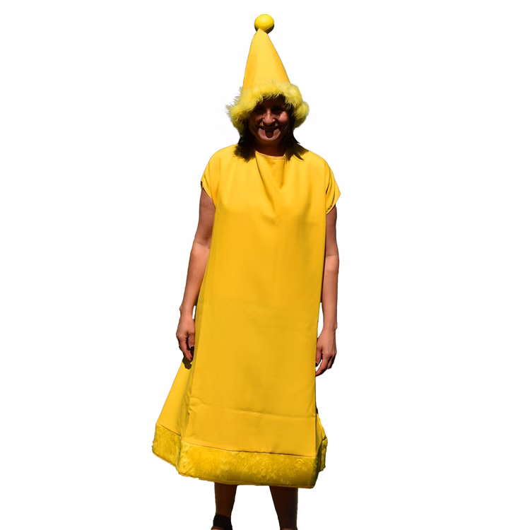 Unisex XXL Brettspiel Kostüm nicht ärgern Spielfiguren Gelb Grün Rot Blau mit Würfel für Erwachsene Karneval Fasching Mottoparty Gruppenkostüm Paarkostüm Unisex XXL Brettspiel Kostüm nicht ärgern Spielfigur gelb für Erwachsene mit Hut von Vorne