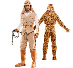 Safari Wendekostüm Tiger Jäger für Herren Gr. M-XL braun orange Zwei in Eins-Kostüm Spaßkostüm Fasching Karneval Mottoparty