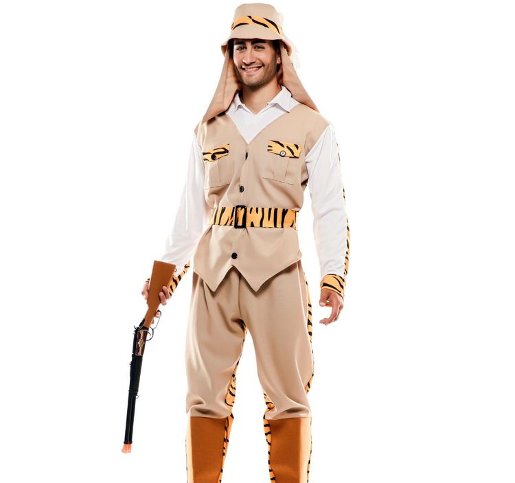 Safari Wendekostüm Tiger Jäger für Herren Safari Wendekostüm Tiger Jäger für Herren Gr. M-XL braun orange Zwei in Eins-Kostüm Spaßkostüm Fasching Karneval Mottoparty