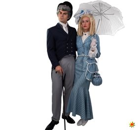 Damen Kostüm Biedermeier Elsbeth Paarkostüm Kleid blau weiß Karneval Fasching Mottoparty