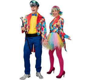 Damen Kostüm Frack bunt Kaleidoskop Uniform Paarkostüm Fasching Karneval Mottoparty