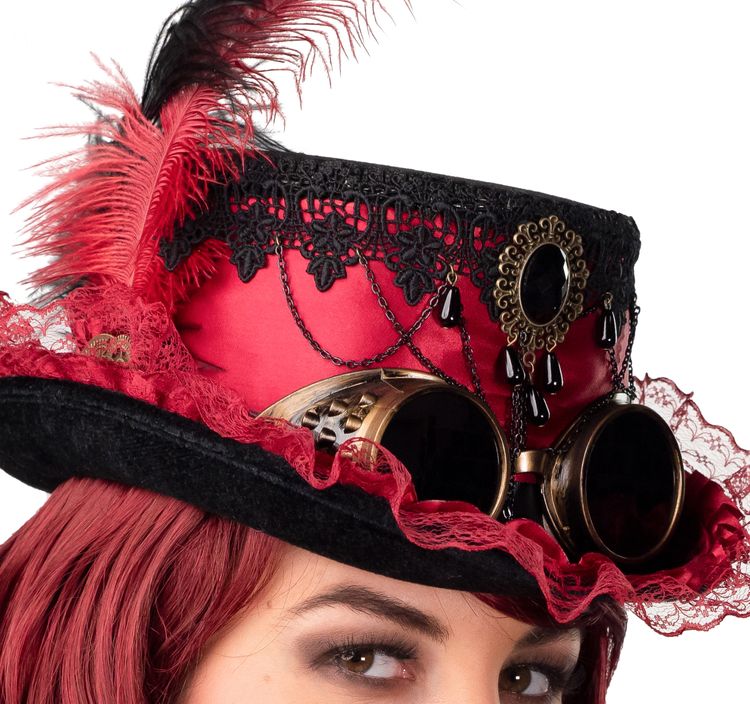 Steampunk Zylinder Gothic Hut für Damen Steampunk Zylinder Gothic Hut für Damen KW 58 cm rot Kostüm-Zubehör Kopfbedeckung Fasching Karneval Mottoparty