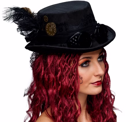 Damen Hut Steampunk Zylinder schwarz mit Schweißerbrille Kostüm Zubehör Fasching Karneval Damen Hut Steampunk Zylinder schwarz mit Schweißerbrille Kostüm Zubehör Fasching Karneval