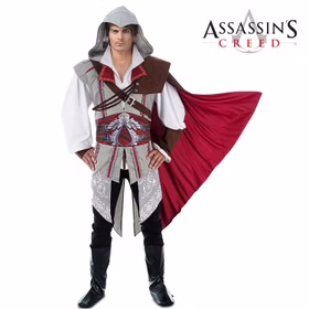 Assassins Creed Kostüm Ezio deluxe für Herren Gr. M-XL weiß rot Computerspiel Mittelalter Fasching Karneval
