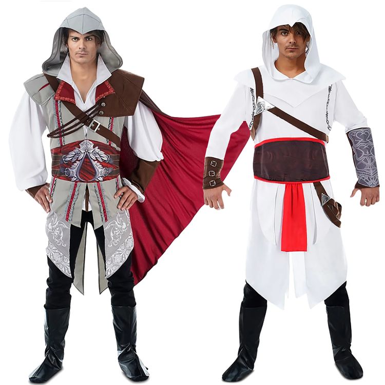 Assassins Creed Kostüm Ezio deluxe für Herren Gr. M-XL weiß rot Computerspiel Mittelalter Fasching Karneval
