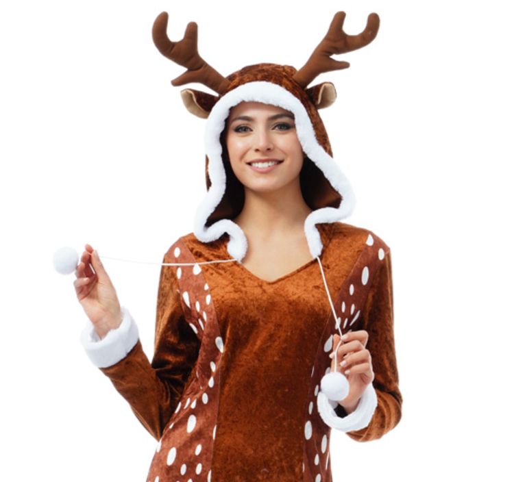 Reh Kostüm Sophie für Damen Gr. XS-L Kleid braun Tier Fasching Karneval Mottoparty Tierkostüm 