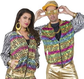 Rapperin Kostüm 80/90er Blouson Jacke Hip Hop tierprint für Damen Gr. 36-46 bunt Paarkostüm Fasching Karneval Mottoparty