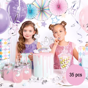 Einhorn Party Set Kinder Geburtstag 35-tlg. Tischdeko SALE Party-Deko Unicorn-Party Mädchen Kindergeburtstag Fasching Karneval Mottoparty