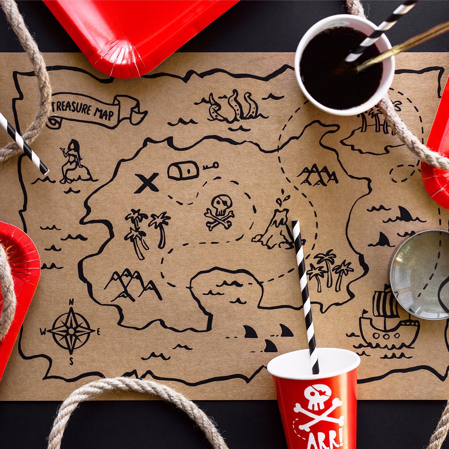 Piratenkarte Platz-Set 40 x 30 cm Party-Deko Kindergeburtstag 6 Stück Party-Zubehör Tischdeko Fasching Karneval Mottoparty Piratenkarte Platz-Set 40 x 30 cm Party-Deko Kindergeburtstag 6 Stück Party-Zubehör Tischdeko Fasching Karneval Mottoparty