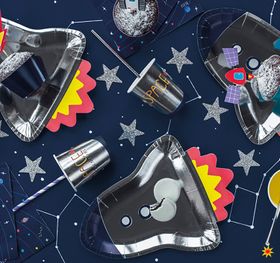Party-Set Kinder Geburtstag Astronaut Weltraum Deko Luftballons, 70-tlg. Kindergeburtstag Mottoparty Kinderfasching Galaxie