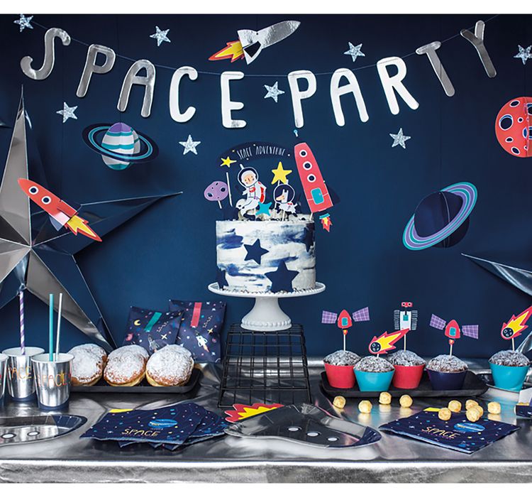 Party-Set Kinder Geburtstag Astronaut Weltraum Deko Luftballons, 71-tlg. Kindergeburtstag Mottoparty Kinderfasching Galaxie