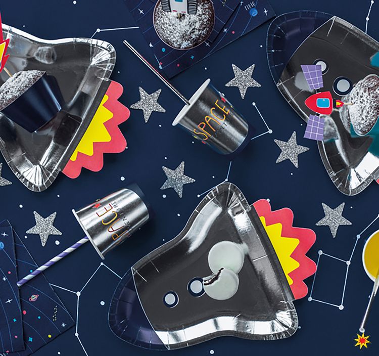 Party-Set Kinder Geburtstag Astronaut Weltraum Deko Luftballons, 70-tlg. Kindergeburtstag Mottoparty Kinderfasching Galaxie