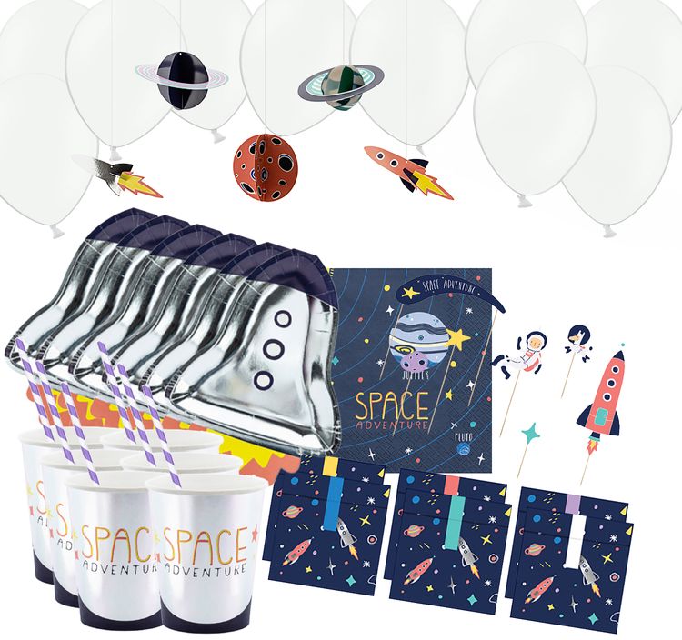 Party-Set Kinder Geburtstag Astronaut Weltraum Deko Luftballons, 70-tlg. Kindergeburtstag Mottoparty Kinderfasching Galaxie