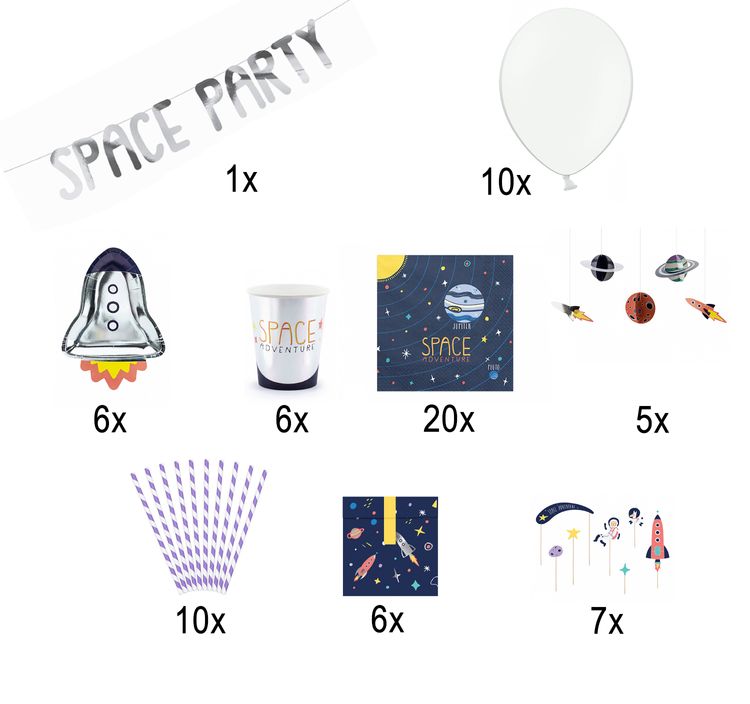 Party-Set Kinder Geburtstag Astronaut Weltraum Deko Luftballons, 71-tlg. Kindergeburtstag Mottoparty Kinderfasching Galaxie