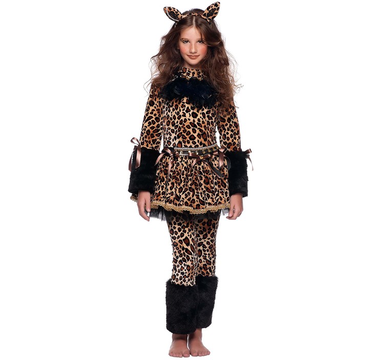 Leopard Kostüm Amina deluxe für Kinder Gr. Kleid Gr. 122-140 braun Tier-Kostüm Fasching Karneval Mottoparty