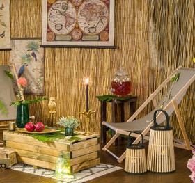Große Bambus Laterne Holz Zylinder Gartenlaterne Windlicht Deko Hochzeit Feier Geburtstag Kerzenhalter