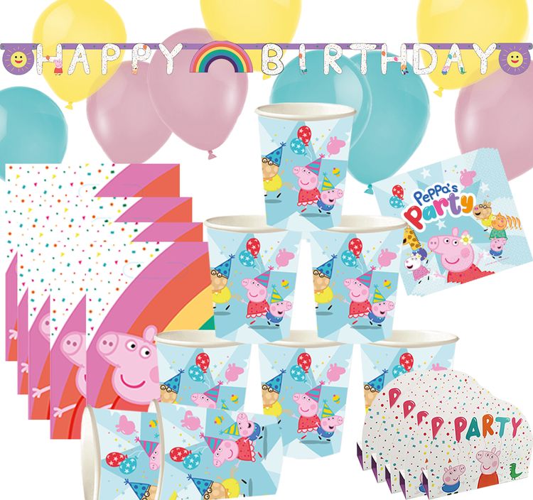 Peppa Wutz Party-Set Kindergeburtstag Peppa Pig 49-tlg. Party-Deko Peppa Wutz Party-Set Kindergeburtstag Peppa Pig Pappgeschirr 49-tlg. Luftballons Geburtstag Mottoparty Party-Zubehör Tischdeko