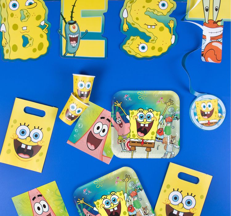 Spongebob Schwammkopf Party-Set Kindergeburtstag 39-tlg. Tisch-Deko Party-Set Kindergeburtstag Spongebob Schwammkopf 39 Teile Geschirr-Set Luftballons Geburtstag Schuleingang Fasching Karneval Mottoparty Tisch-Deko Party-Deko