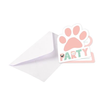 Hello Pets Einladungskarten mit Umschlägen 8 Stück Pfote Party-Zubehör