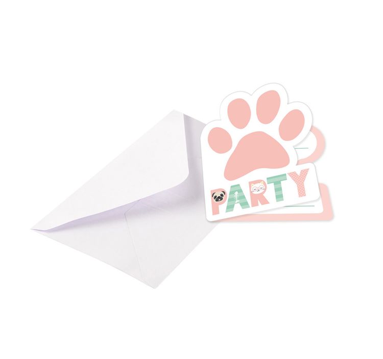 Hello Pets Einladungskarten mit Umschlägen 8 Stück Pfote Party-Zubehör