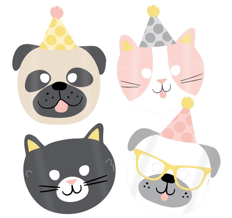 Hello Pets Masken Hund Katze Pastellfarben 8 Stück Party-Zubehör