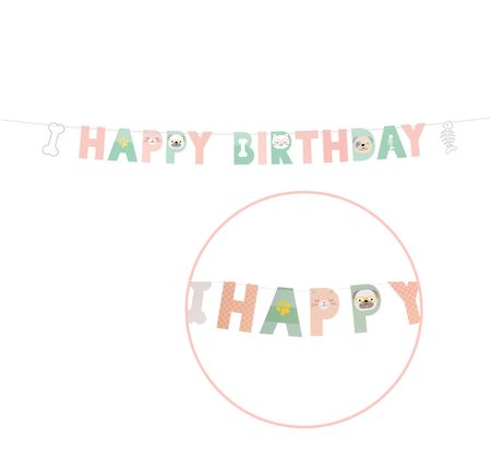 Hello Pets Girlande Happy Birthday Hund Katze Pastell 180 cm lang Party-Deko