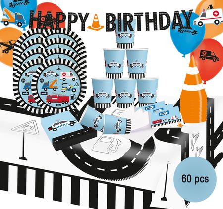 Autos auf der Straße Party-Set Kindergeburtstag 60-tlg. Tisch-Deko