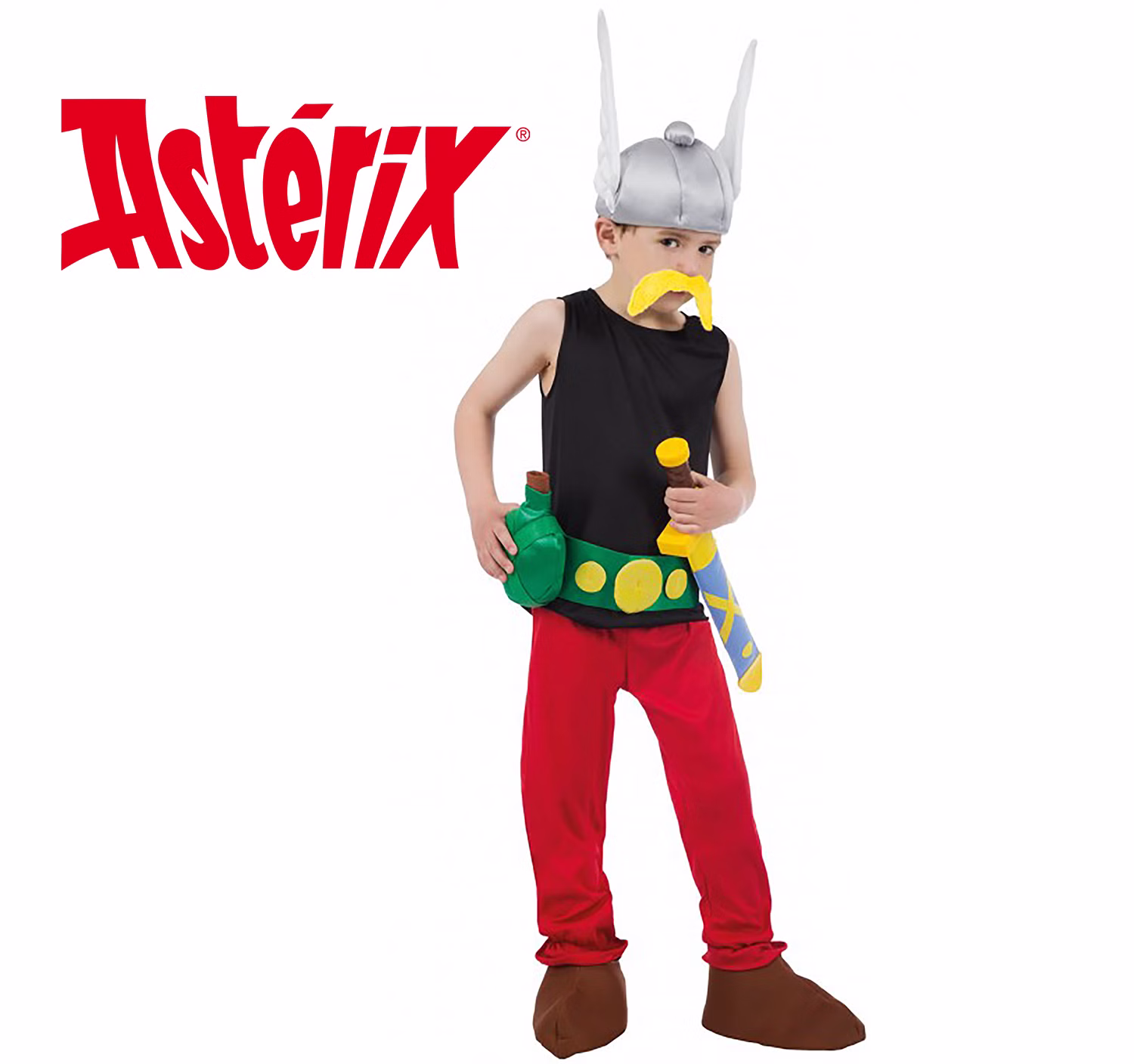 Asterix Kostüm deluxe für Kinder von Vorne mit Asterix-Logo in der Ecke