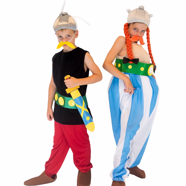 Asterix Kostüm deluxe für Kinder Gr. 104-152 Comic Gallier Fasching Karneval Mottoparty Kinderfasching Lizenzkostüm Asterix Kostüm deluxe für Kinder von Vorne mit Obelix Kostüm für Kinder