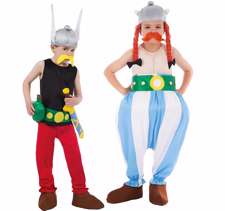 Obelix Kostüm deluxe für Kinder Gr. 116-152 blau weiß Comic Gallier Fasching Karneval Mottoparty Kinderfasching Lizenzkostüm Obelix Kostüm deluxe für Kinder von Vorne mit Asterix Kostüm für Kinder
