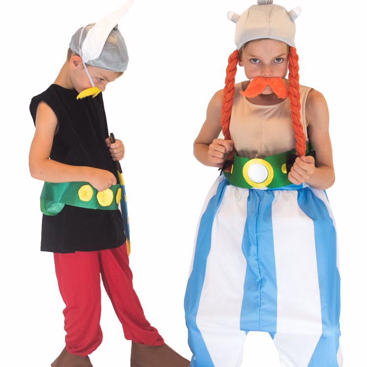 Obelix Kostüm deluxe für Kinder Gr. 116-152 blau weiß Comic Gallier Fasching Karneval Mottoparty Kinderfasching Lizenzkostüm Obelix Kostüm deluxe für Kinder von Vorne mit Asterix Kostüm für Kinder