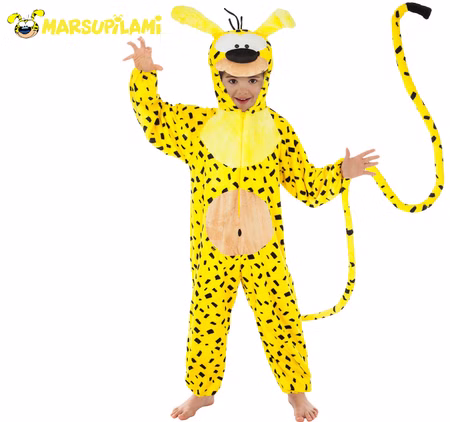 Marsupilami Kostüm für Kinder Gr. 116-152 gelb Comic Serie Fasching Karneval Mottoparty Tierkostüm Lizenzkostüm Familienkostüm Unisex Kinder Kostüm Marsupilami Comicheld Tierkostüm Fantasie Fabeltier Fasching Karneval