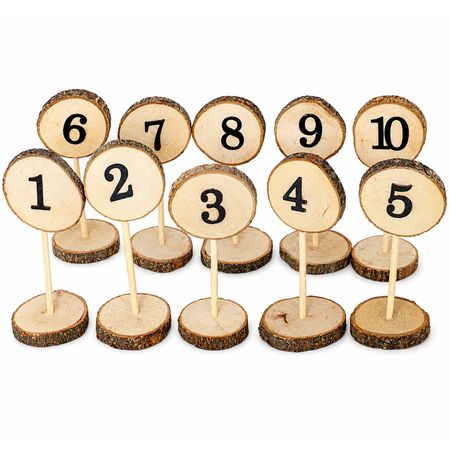 Tisch Nummernhalter Holz 1–10 Hochzeit Geburtstag Baumscheiben Optik