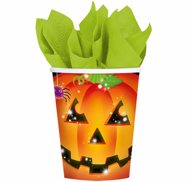 Halloween Becher mit Kürbis-Motiv 8 Stück 266 ml Tisch-Deko Party-Zubehör Halloween-Party Dekoration Halloween Becher mit Kürbis-Motiv 8 Stück 266 ml Tisch-Deko Party-Zubehör Halloween-Party Dekoration