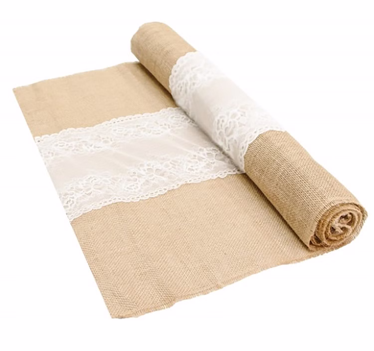 Deko-Set Tischläufer 3m x 60 cm und Band 5m x 8 cm Jute mit Spitze Hochzeit Weihanchten Bastel-Zubehör Deko-Set Tischläufer 3m x 60 cm und Band 5m x 8 cm Jute mit Spitze Hochzeit Weihanchten Bastel-Zubehör