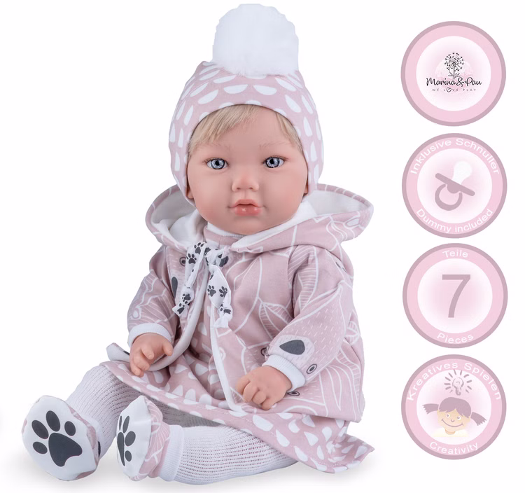 Puppe Alina Mädchen 45 cm mit Haare Schlafaugen & Schnuller Puppenkleidung Spielzeug Geschenk Puppe Alina Mädchen 45 cm mit Haare Schlafaugen & Schnuller Puppenkleidung Spielzeug Geschenk