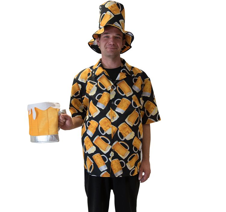 Herren Hawaiihemd Bier Kostüm Gr. 50-58 Oktoberfest JGA Männertag Fasching Freizeithemd Mottoparty Bierhemd Hemd mit Biermotiv