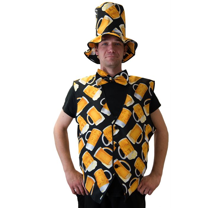 Bier Weste mit Fliege Bier Kostüm Oktoberfest Alkohol Bierweste Herren Weste mit Fliege Bier Kostüm Gr. 54-58 Oktoberfest Alkohol Bierweste Fasching Karneval JGA Männertag Mottoparty