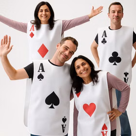 Unisex Kostüm Spielkarte Onesize rot schwarz Gruppenkostüm Fasching Karneval Gruppenkostüm Mottoparty Paarkostüm Spielkarten Kostüm für Erwachsene Karo Ass und Kreuz Ass Hinten und davor Pik Ass und Herz Ass von Vorne