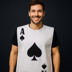 Unisex Kostüm Spielkarte Onesize rot schwarz Gruppenkostüm Fasching Karneval Gruppenkostüm Mottoparty Paarkostüm Spielkarten Kostüm für Erwachsene Pik Ass Schwarz von Vorne