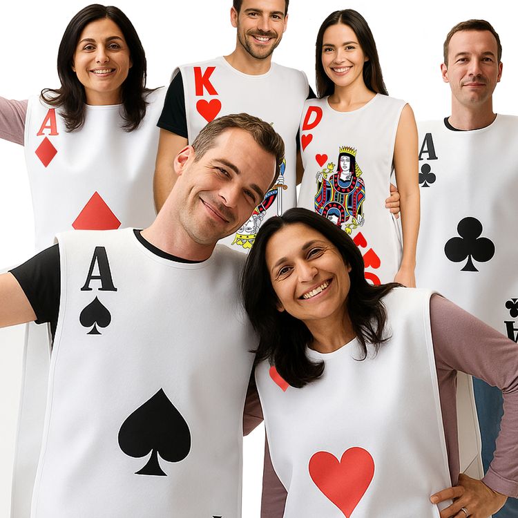 Spielkarten Kostüm Ass Pik Herz Karo Kreuz Gruppenkostüm für Erwachsene Spielkarten Kostüm für Erwachsene Karo Ass Rot von Vorne