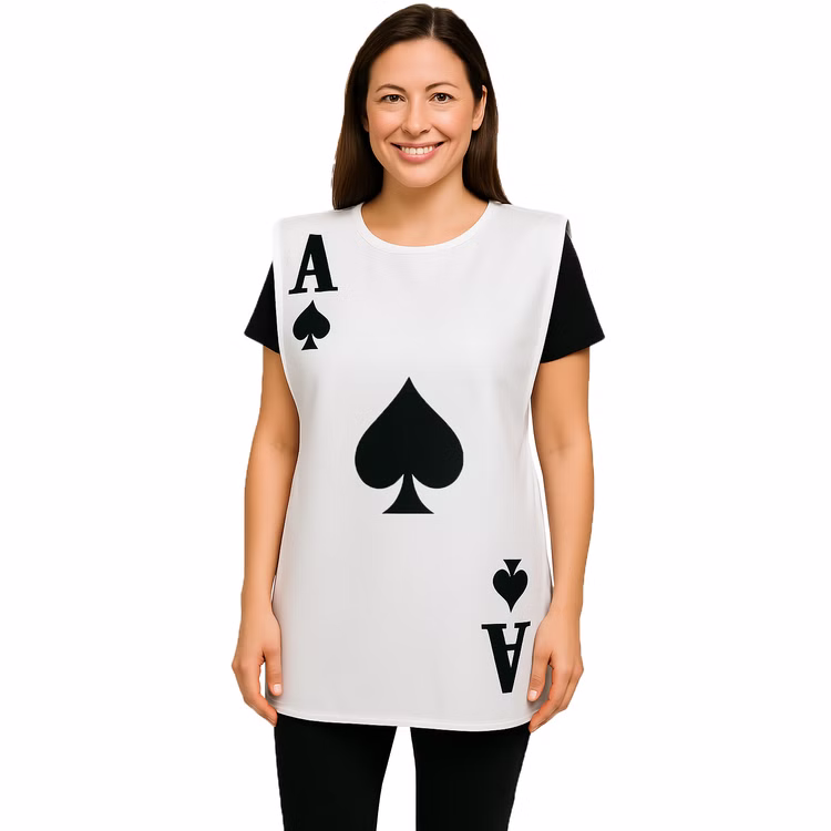 Unisex Kostüm Spielkarte Onesize rot schwarz Gruppenkostüm Fasching Karneval Gruppenkostüm Mottoparty Paarkostüm Spielkarten Kostüm für Erwachsene Pik Ass Schwarz von Vorne