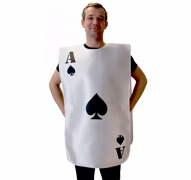 Unisex Kostüm Spielkarte Onesize rot schwarz Gruppenkostüm Fasching Karneval Gruppenkostüm Mottoparty Paarkostüm Spielkarten Kostüm für Erwachsene Pik Ass Schwarz von Vorne