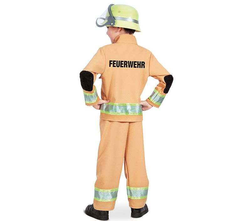 Kinder Kostüm Feuerwehr Gr. 98-104 sandfarben Berufs-Feuerwehr Fasching Karneval Kindergeburtstag