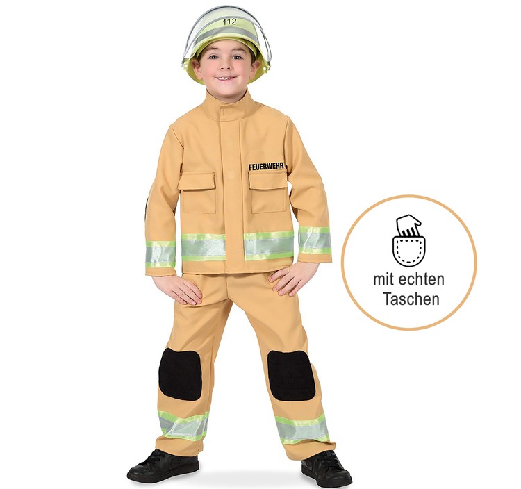 Feuerwehr Kostüm für Kinder sandfarben Berufs-Feuerwehr inkl. Helm