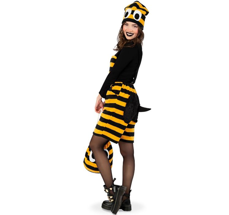 Bienen Kostüm Fleece Latzhose Hummel mit Stachel für Damen Bienen Kostüm Fleece Latzhose Hummel mit Stachel für Damen Gr. M-XL Fasching Karneval Mottoparty Rettet die Bienen
