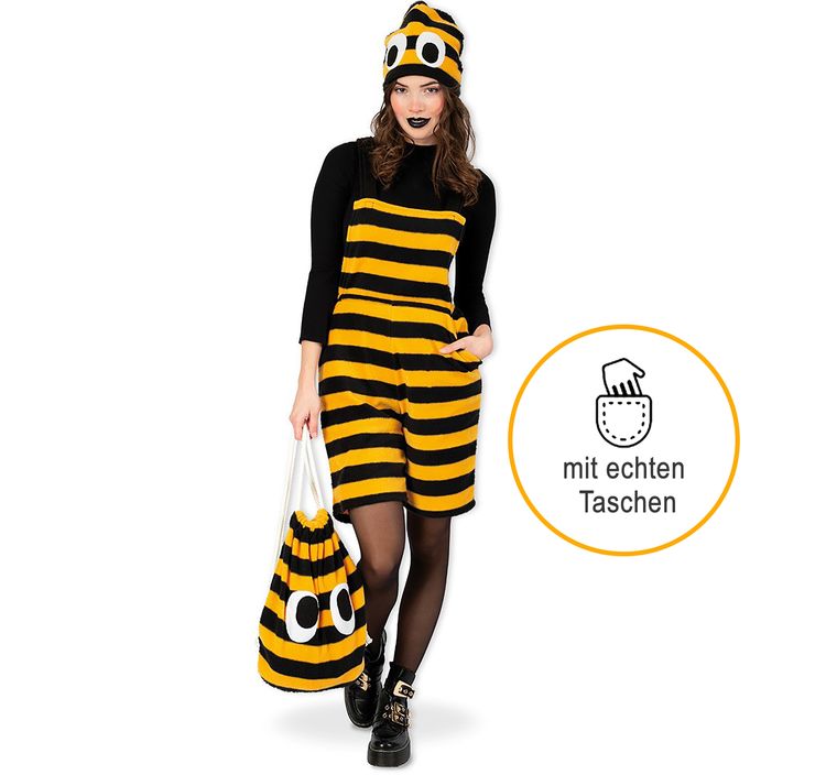 Bienen Kostüm Sumse inkl. Mütze und Rucksack für Damen Damen Kostüme Biene Sumse inkl. Mütze und Rucksack Gr. M-XL Fasching Karneval Mottoparty Paarkostüm Gruppenkostüm
